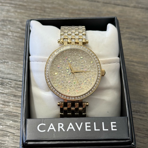 Bulova Caravelle Gold Watch with Crystal Accents - Picture 1 of 5